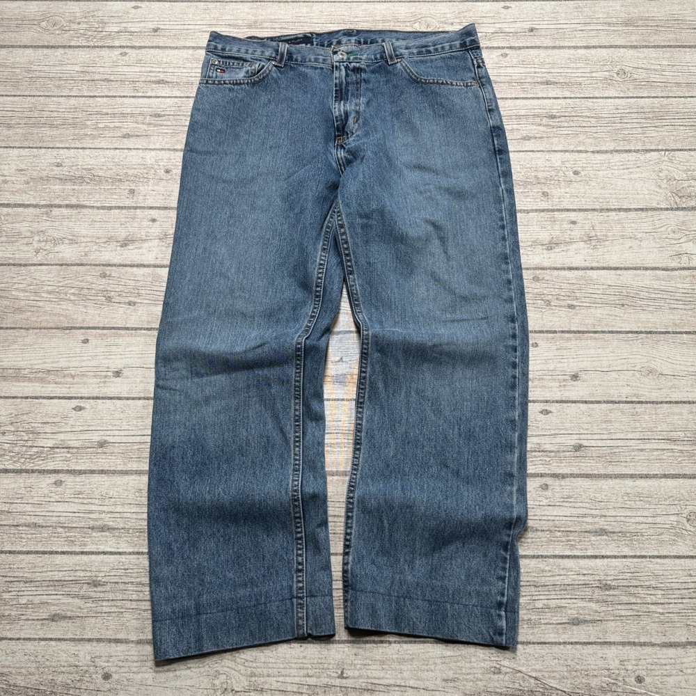 Y2K Tommy Hilfiger Jeans Men's 33x34 Blue Denim Straight Leg Relaxed Dark Wash